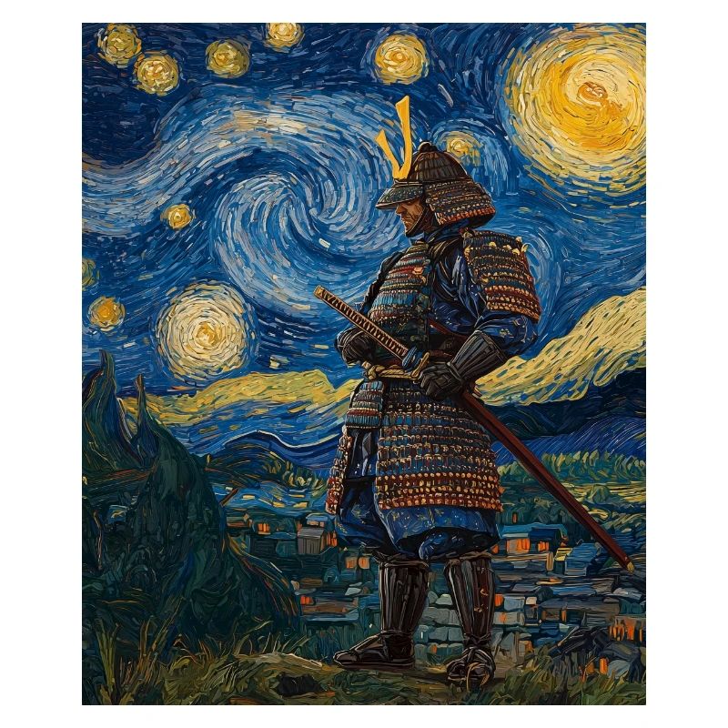 Samurai Japan Van Gogh Style Starry Night