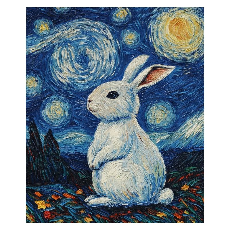 Rabbit Van Gogh Style Starry Night