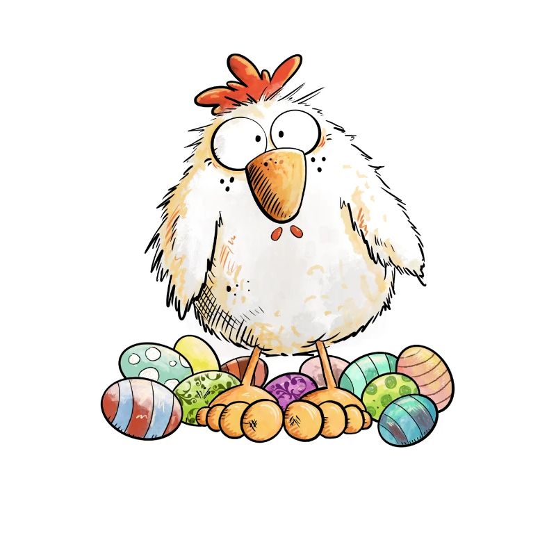 Easter Chicken with Easter Eggs Easter Motif Chickens Fan