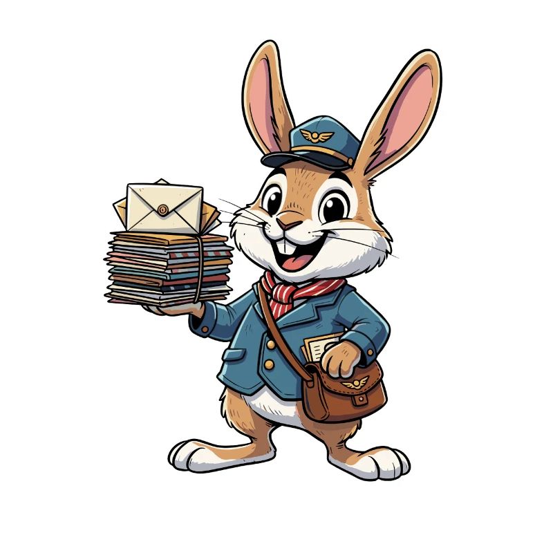 Hase als Postbote mit Briefstapel