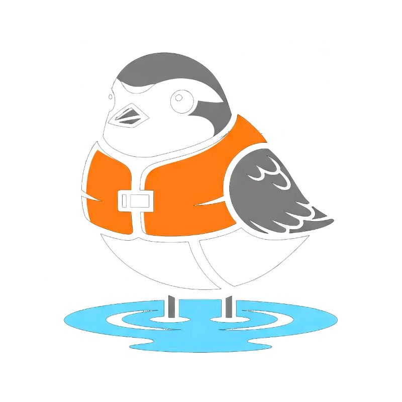 Vogel mit Rettungsweste Cartoon