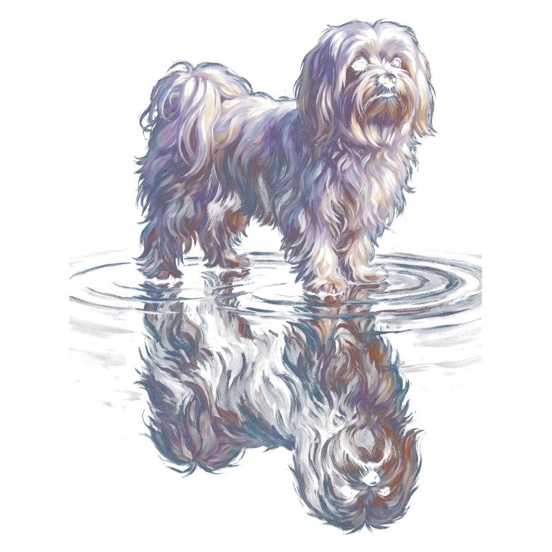Maltese with water reflection