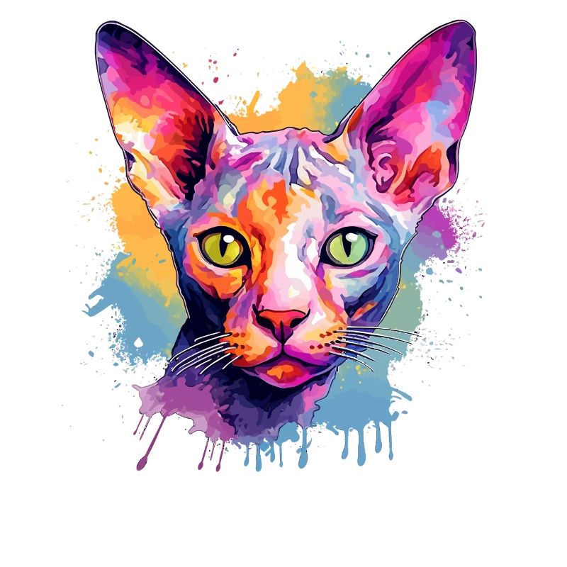 Visage de chat Cornish Rex en Splash Art coloré