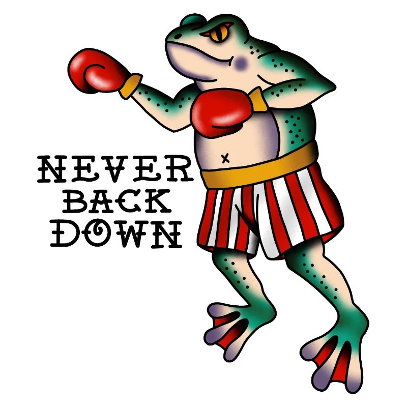 Frog Fighter Never Back Down Classic Tattoo Style