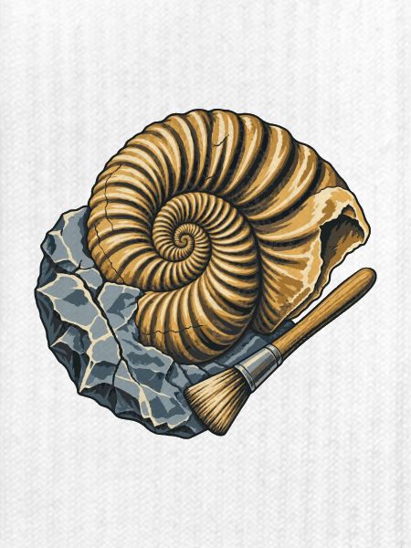 Ammonitfossil und Gebüsch
