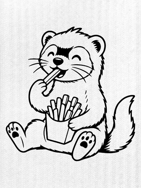 Frettchen isst Pommes