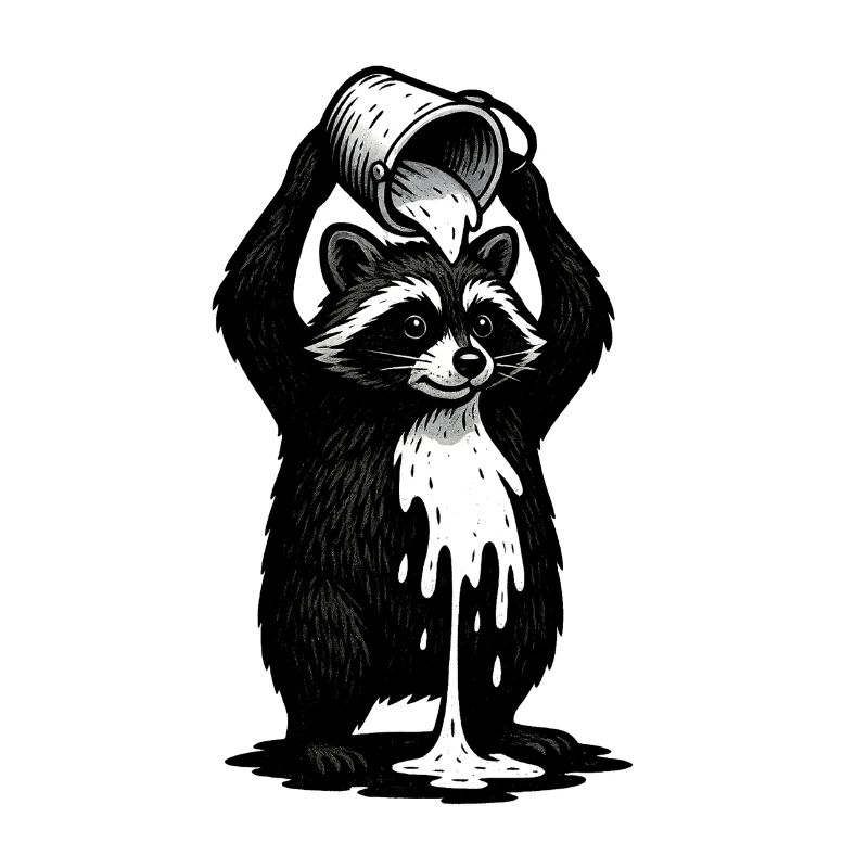 Waschbär mit Farbeimer