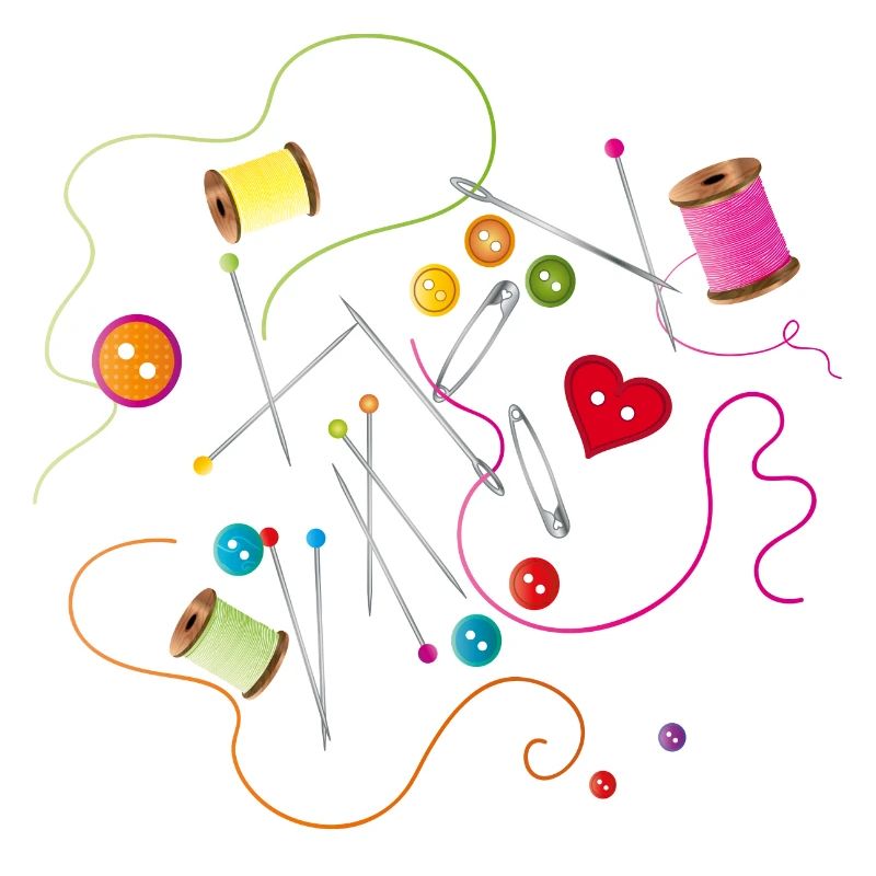 Sewing utensils buttons, needle, thread and sewing thread