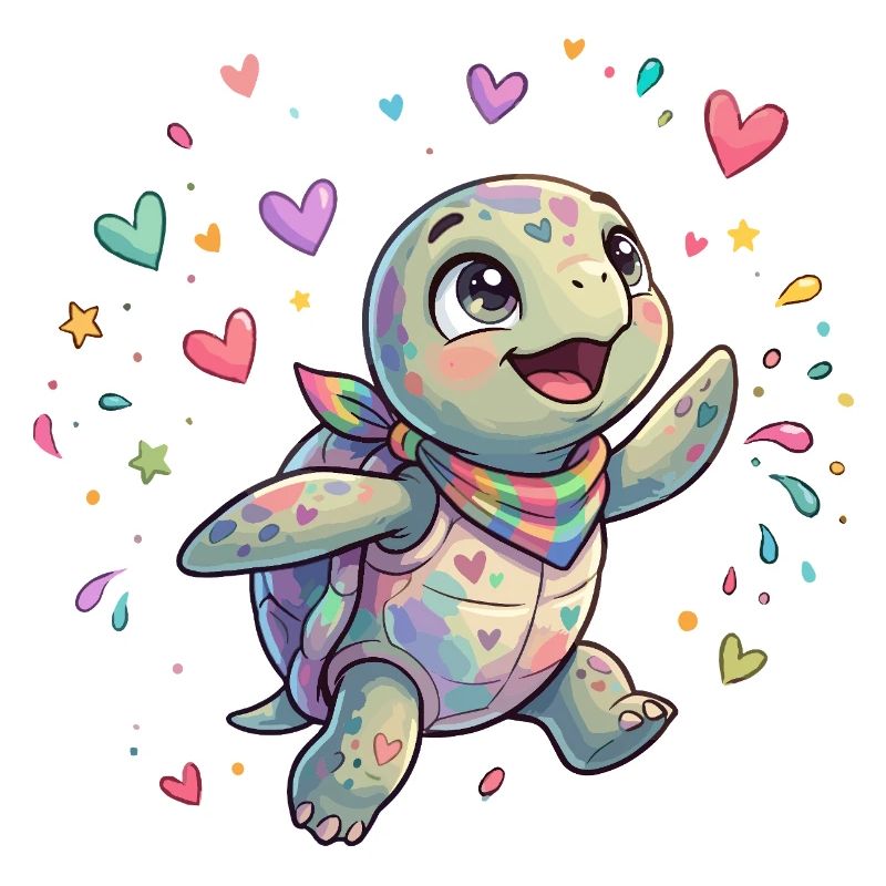 Rainbow Turtle with Heart Patterns