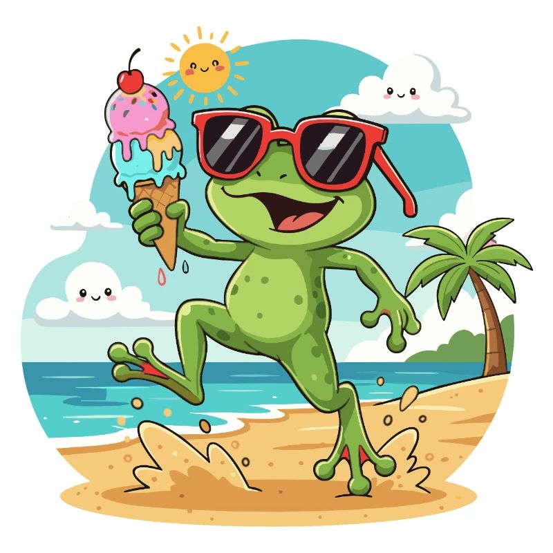 Frosch am Strand mit Eis
