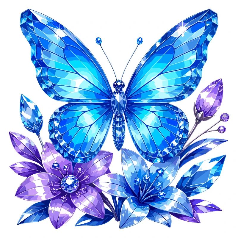 Papillon bleu avec des fleurs de lavande