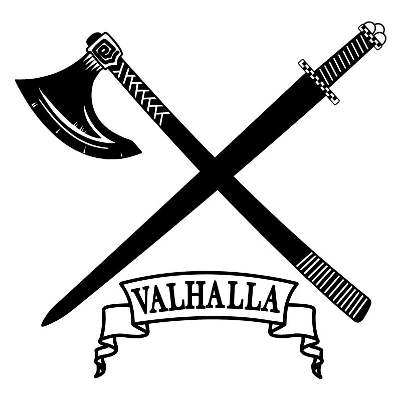 Valhalla with axe and sword