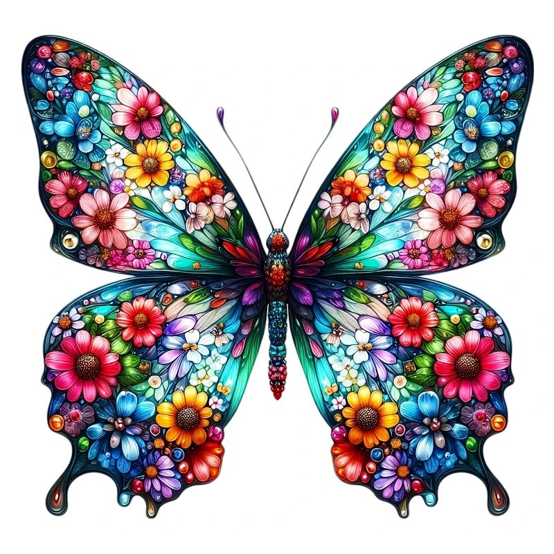 Papillon décoré de fleurs
