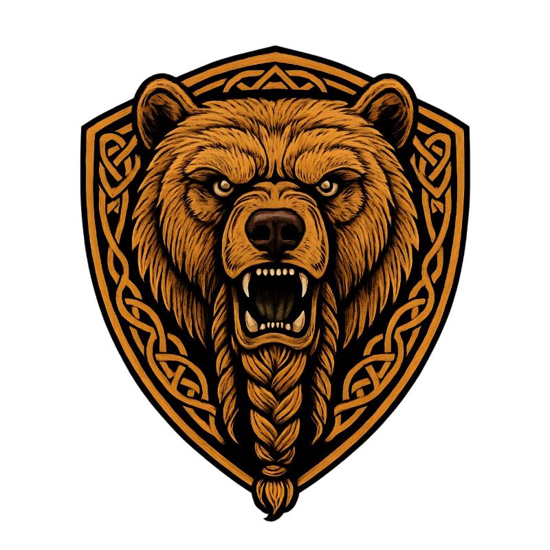Brown bear in shield with braid