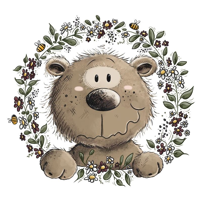 Droll Brown Bear Leaf Wreath Wild Animal Comic