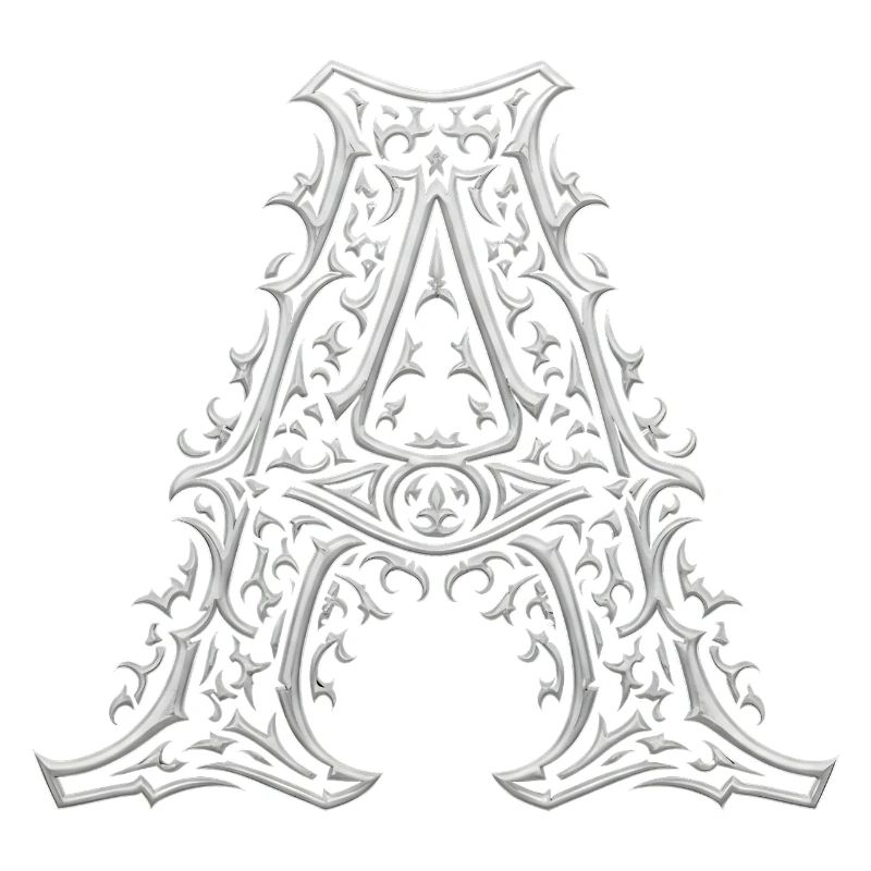 Buchstabe A mit silbernen Arabesken
