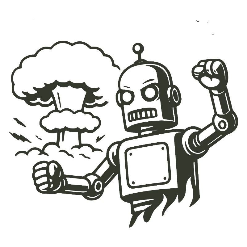Robot rétro devant un nuage d’explosion