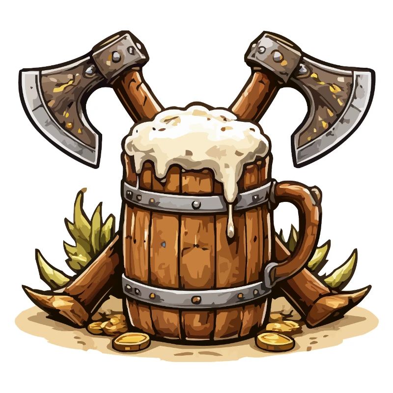 Bierfass mit Äxten Wikinger