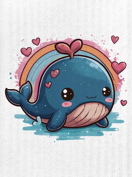 Kawaii Herzwal mit Regenbogen