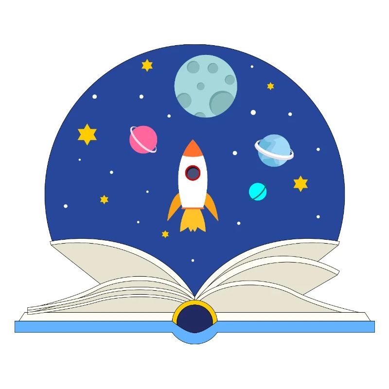 Livre ouvert avec scène spatiale, imagination et Avent
