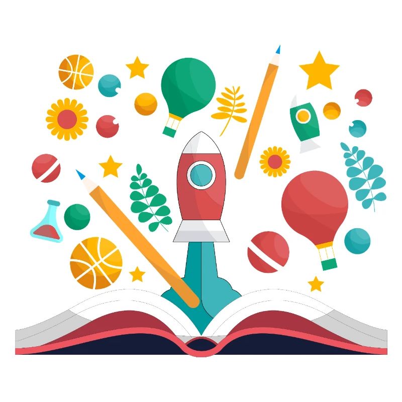 Open Book with School Objects, Learning and Educat