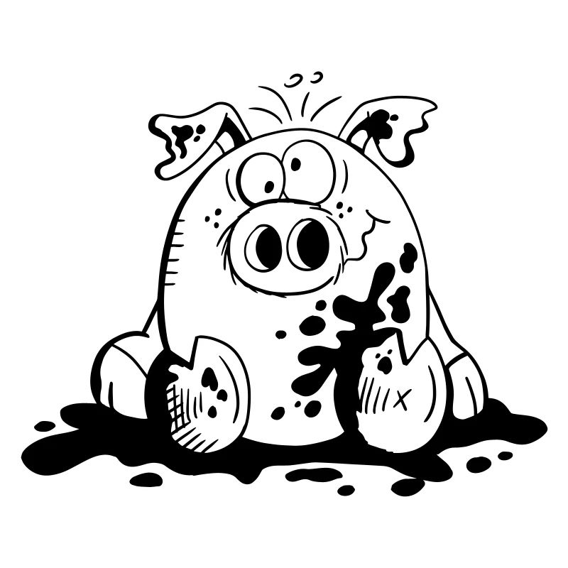 Pig in the mud - Pigs - Cartoon - Gift