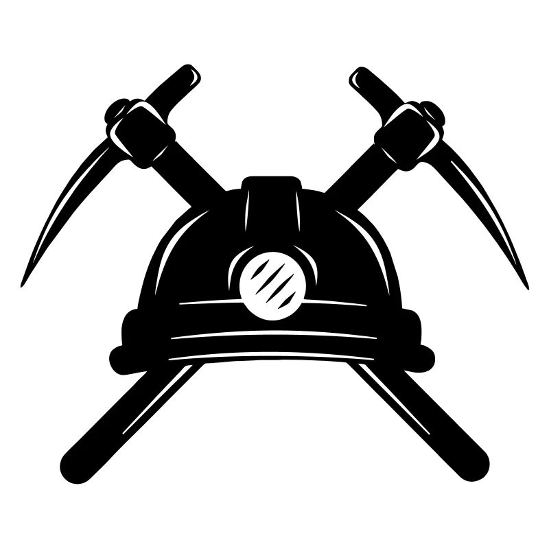 Zwei Spitzhacken mit Helm gekreuzt