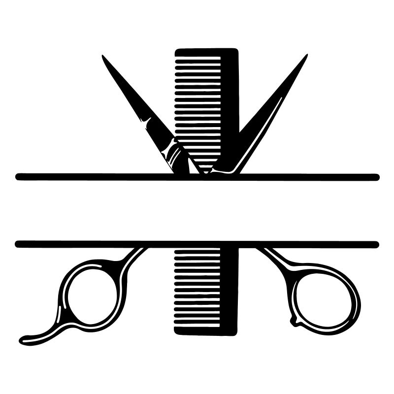 Texte bannière logo coiffeur, ciseaux avec peigne