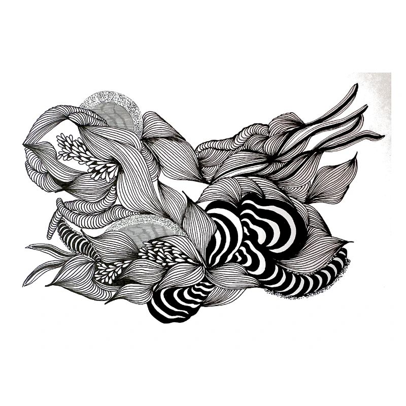 Black and White River Floral Pattern