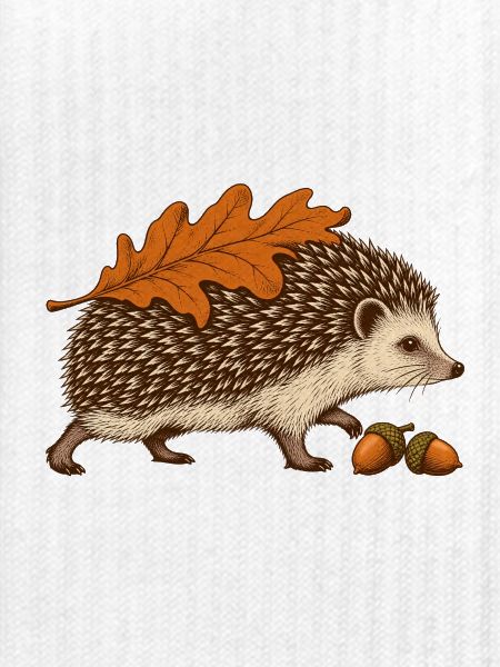 Igel mit Herbstblatt