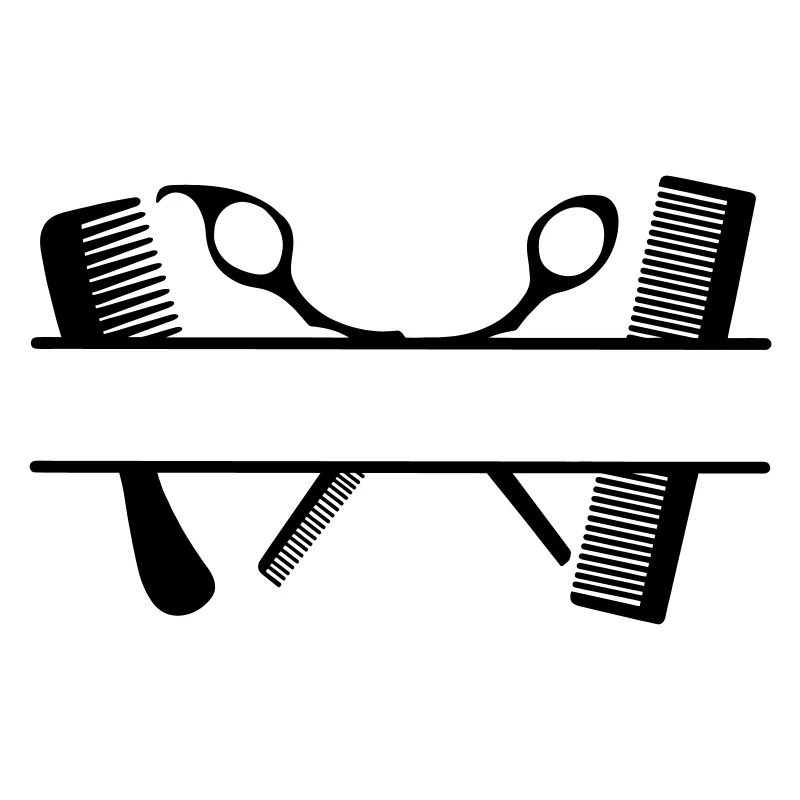 Two combs and scissors text banner