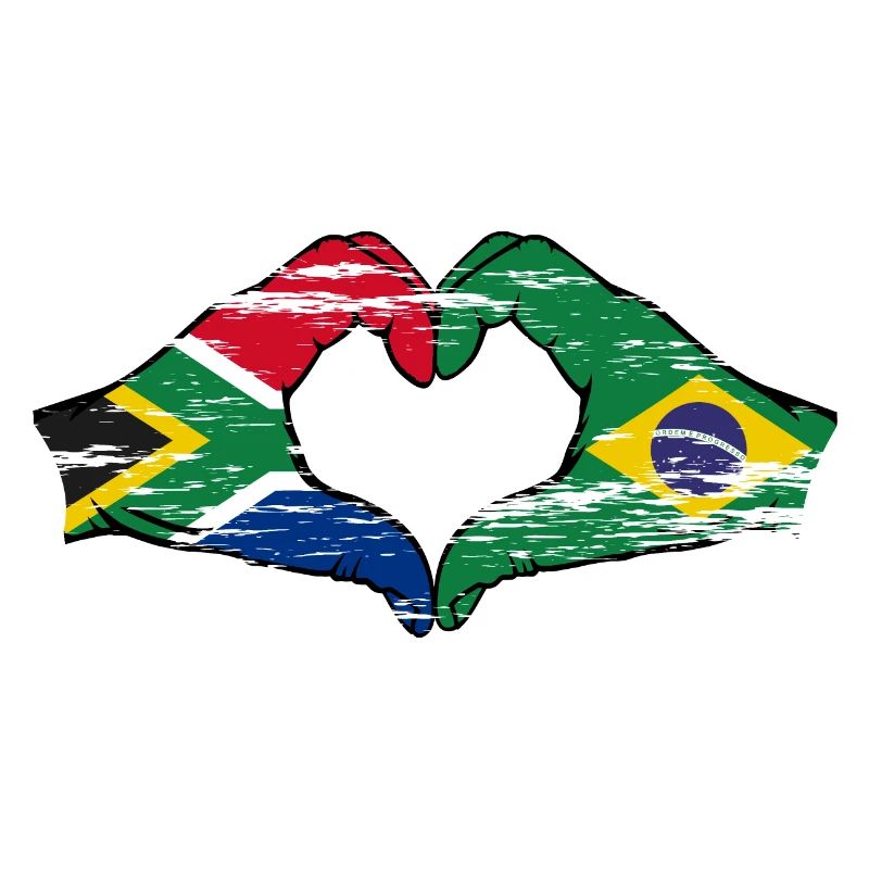 Afrique du Sud Brésil Drapeau Mains Coeur Forme D’occasion