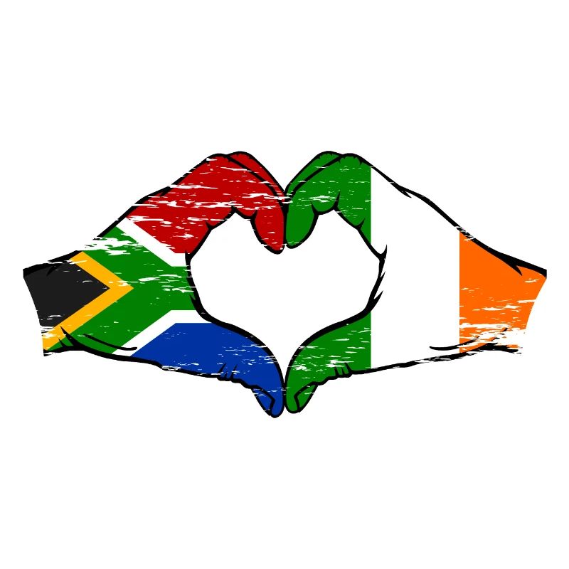 Afrique du Sud Drapeau Irlande mains forme de cœur utilisé