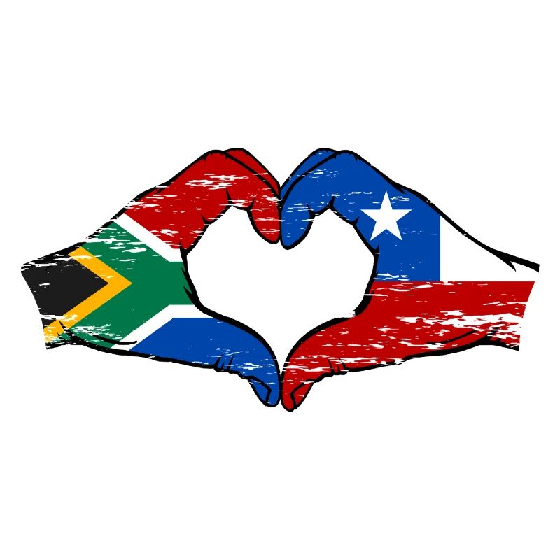 Afrique du Sud Chili drapeau mains forme de coeur utilisé