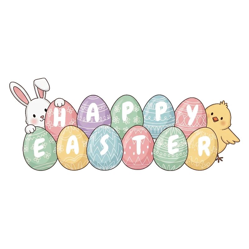 Cute Easter Bunny Chick and Eggs