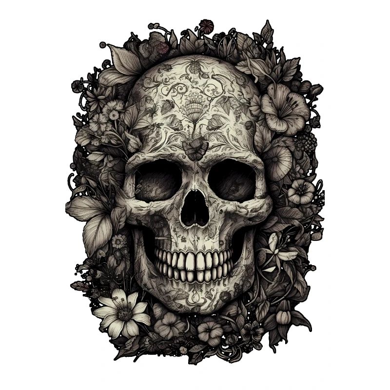 Cool boho skull with tattoos and flowers