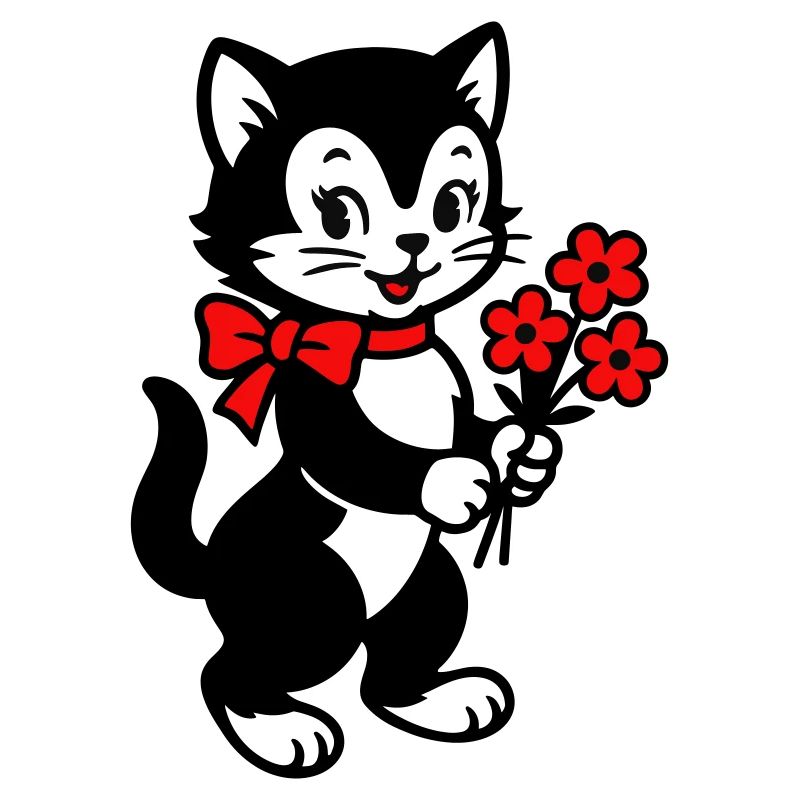 Schwarze Katze mit rotem Band