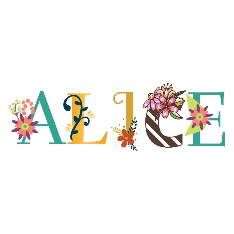 Art du nom ALICE avec des fleurs brodées