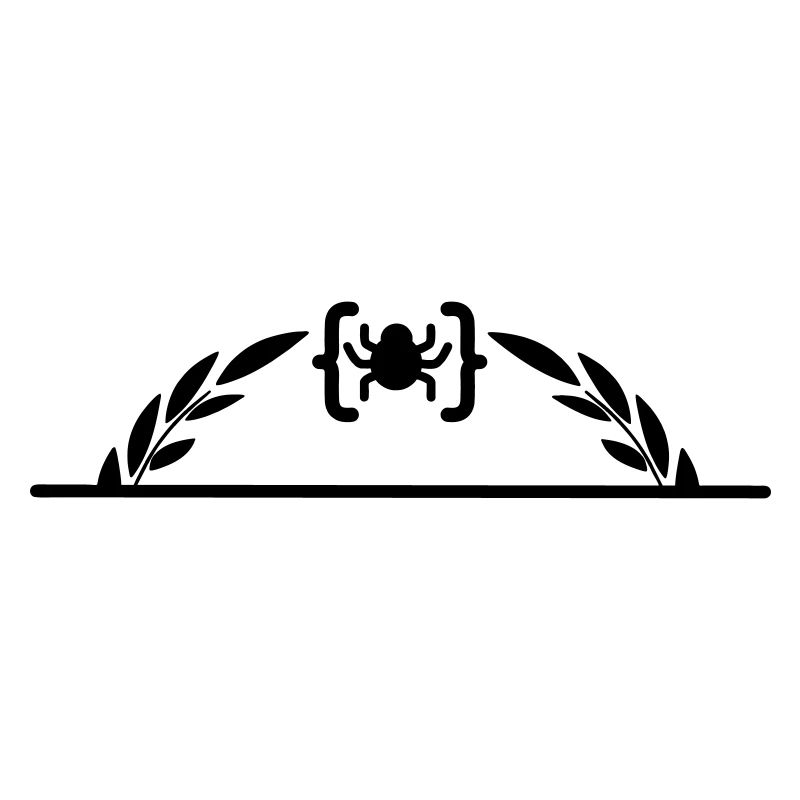 Code-Logo-Spinne im halben Lorbeerkranz