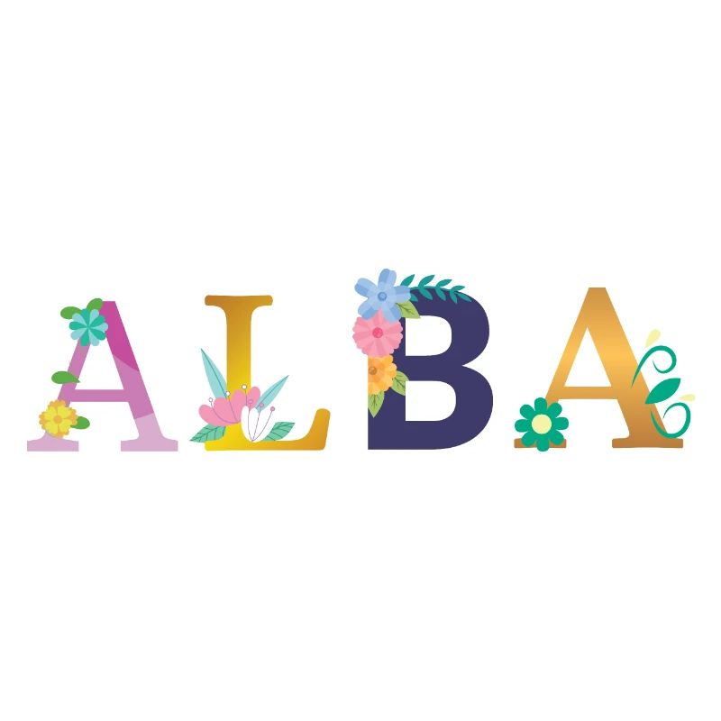 Nom de l’ALBA décoré de fleurs