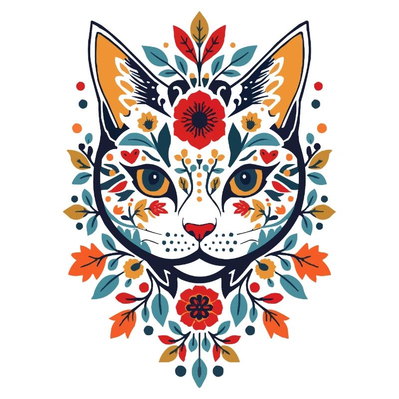 Chat fleur dans le style folklorice
