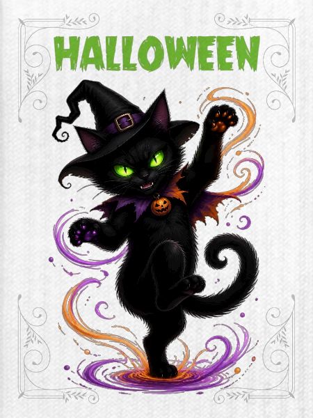 Halloween black cat dancing