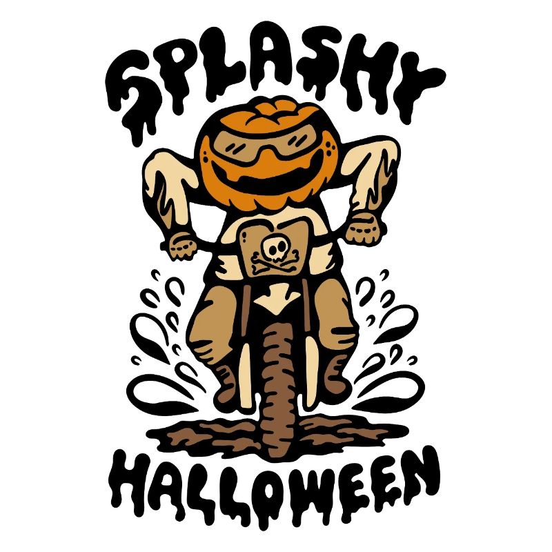 Halloween Pumpkin Biker Splashing Through Mud