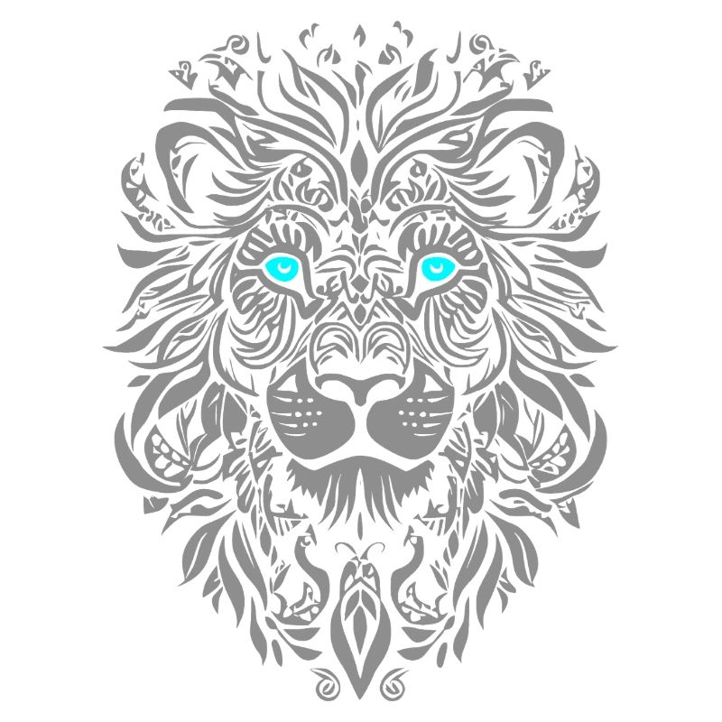 Silver lion with blue eyes and leaf pattern