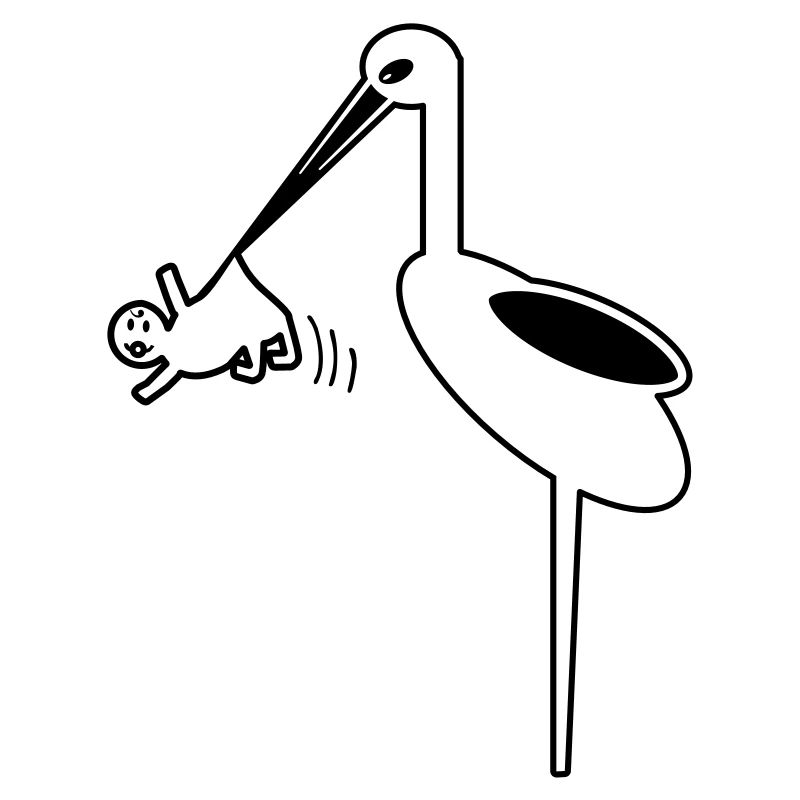 Stork med babyjordemoder, storkefødsel