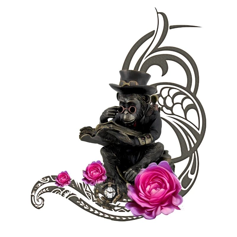 Funny steampunk monkey reads a book