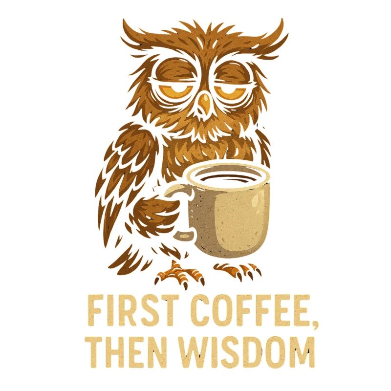 Owl with coffee: First coffee, then wisdom