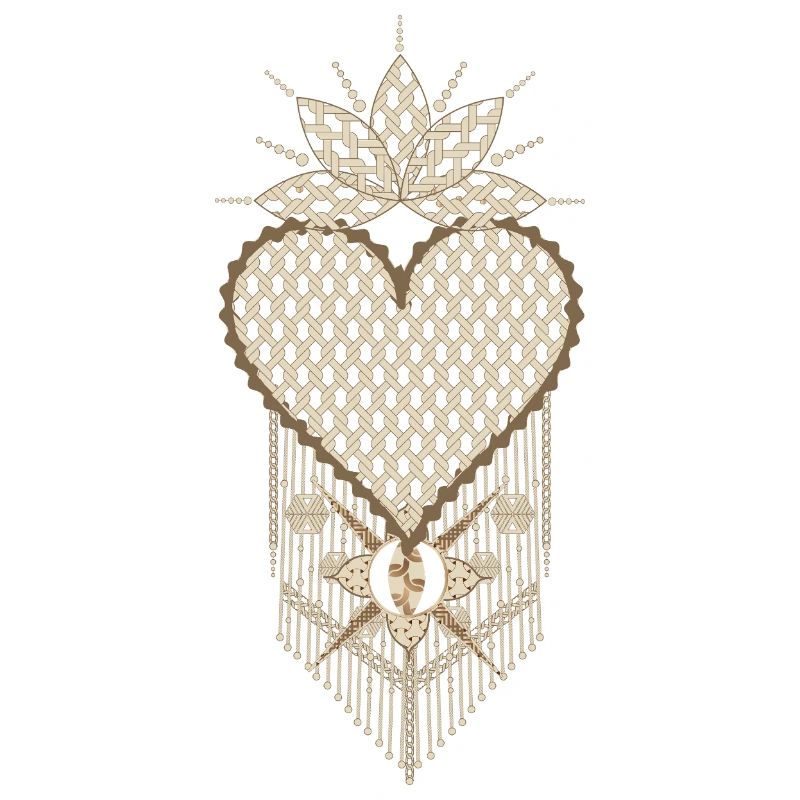 Macramé heart with filigree knot patterns