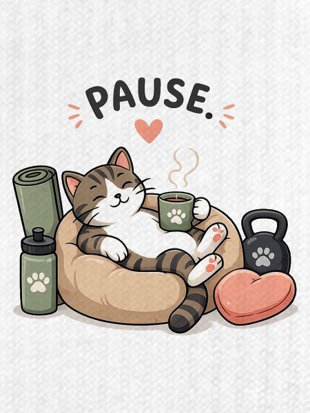Katzenpause: Kaffeepause im Körbchen