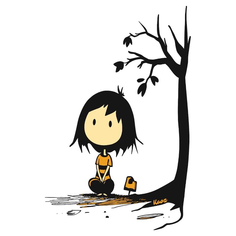 Wunderliches Mädchen unter sternenlosem Baum